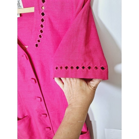 Vintage 80s/90s Hot Pink Button Front Power Dress Medium 10 - Picture 4 of 11